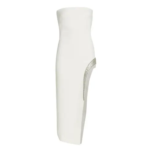 DAVID KOMA Glass Embellished Strapless Crystal Trim Dress, Size 2 New w/Tag White