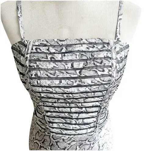 Cache Y2K Snakeprint Mini Skater Dress NWT Smocked Size 4 Satin Reptile Print Gray