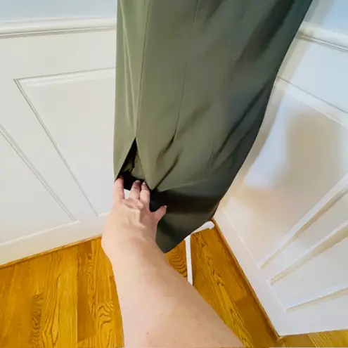 MM.LaFleur Maaza Origami Tech Suiting Dress Olive Green Neutral Office Modest 6