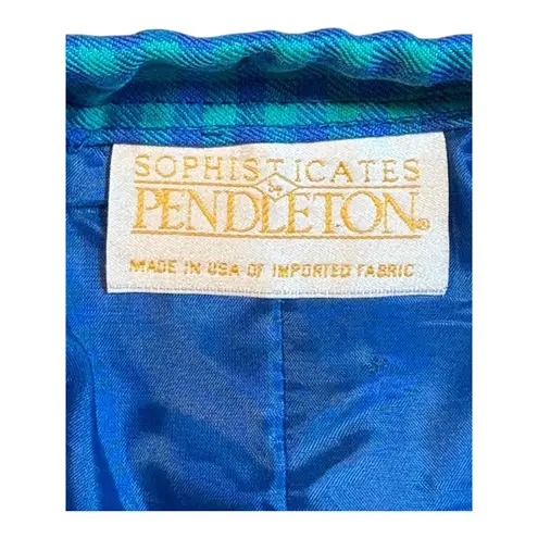 Pendleton Vintage Sophisticates Skirt Suit Set Blue Checkered Plaid Size 12/14
