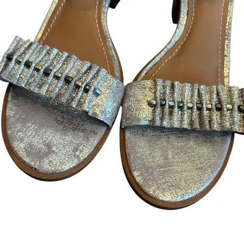 Trask Silver Metallic Sandals Heels Bead Detail Ankle Strap Size 9.5 NWOB NEW