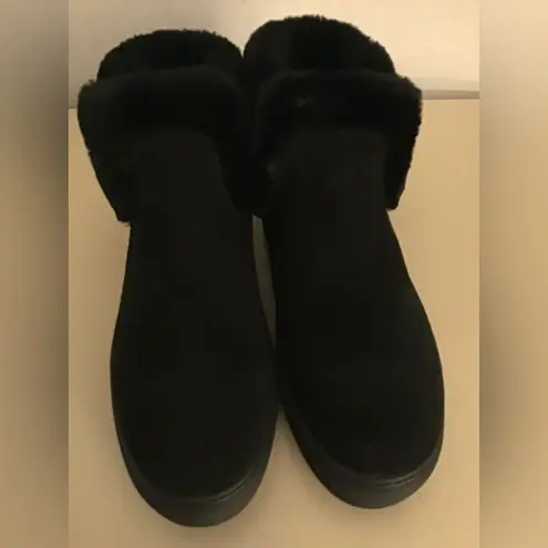 Cougar women black suede fur waterproof platform short boots Size 8