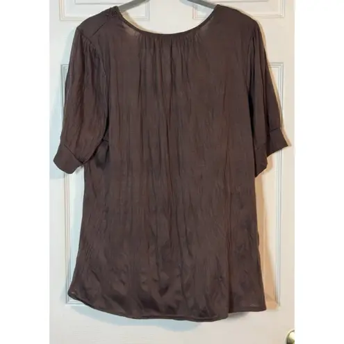 Allison Brittney Women's Brown Short Sleeve Top, Crotchet Neck, Poly/rayon, 2X