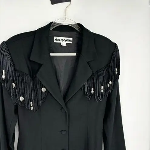 New Frontier Fringe Western Black Jacket Blazer Size Medium Wool