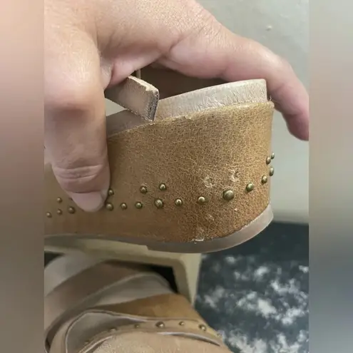 Antelope C21 Wilda Leather Platform Wedge Sandal Tan Studded Size 41 US 10