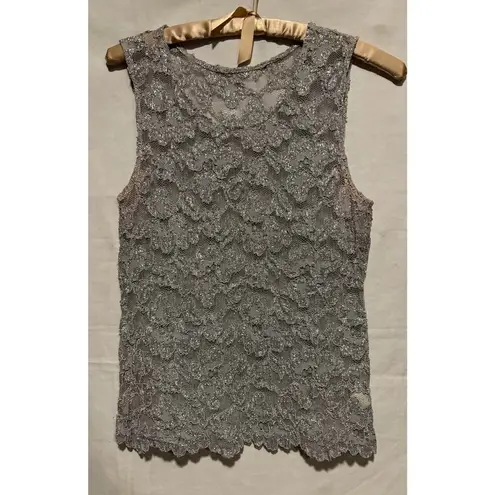 Lew Magram Vintage Silver Stretch Lace Top Cami Scallop Bottom Size M
