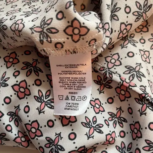 The Loft Outlet White & Pink Floral Print Split Neck Mini Dress