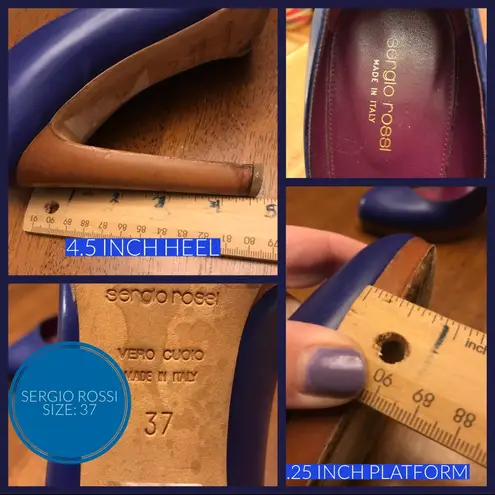 Sergio Rossi BLUE LEATHER CLASSIC PUMPS WITH WOODEN HEELS (37)