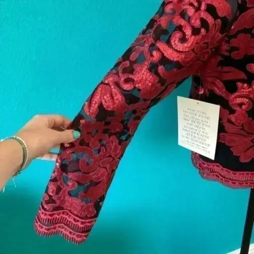 New with tags Boston proper marina Red and Black Sequin Swirl Mesh Blouse Size XL thumbnail 4
