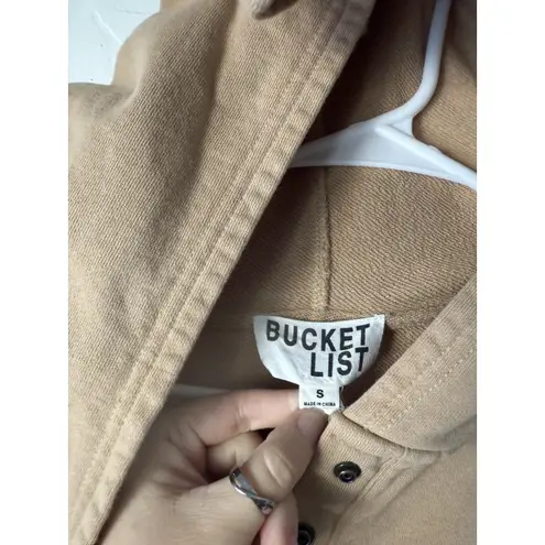 Bucket List Hoodie Womens Small Tan Pullover Snap Neck Ribbed Hem Thumbholes