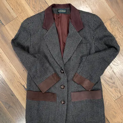 Houndstooth Harve Benard Vintage Leather Trim Blazer Jacket Size Medium