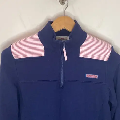 Vineyard Vines  navy Quarter zip shep shirt Oxford stripe shoulder size S