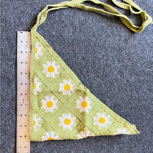 Green Crochet Triangle Headscarf Dainty Daisy Floral Knit Bandana new