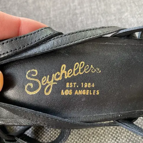 Seychelles Black Leather Strappy 3" Heels Size 8 Ankle Wrap Chunky Open Toe y2k