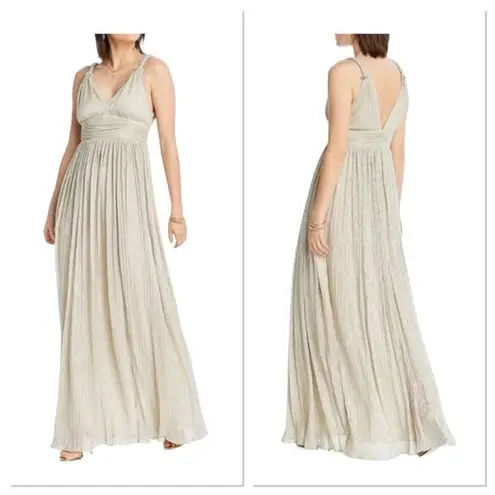 LINI KATHERINE DRESS CHAMPAGNE GLITTER MAXI FORMAL GOWN SLEEVELESS V NECK MEDIUM