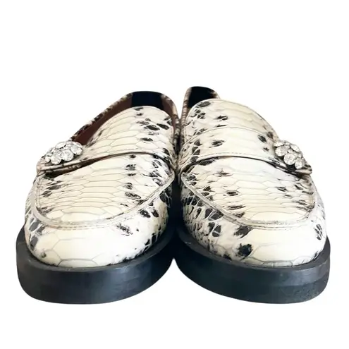 Ganni  Black and White Snakeskin Crystal Embellished Slingback Loafers Size 9/39