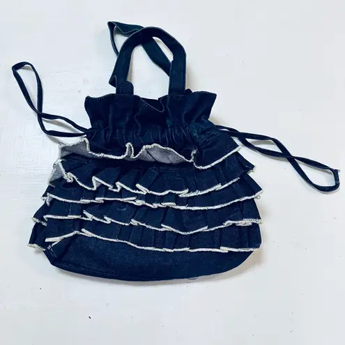 Navy Blue Vintage Ruffle Tote Bag Cute Girly Coquette Purse