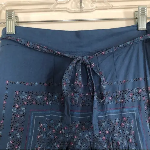 Vintage 70's Jane Schaffhausen Belle France Prairie Floral Midi Tie Waist Skirt Blue Size 10