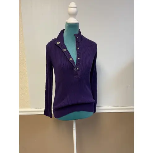 Lauren Ralph Lauren Women's Purple Top Medium Silver Snap Button Jumper