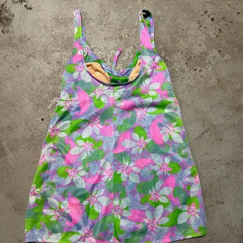 VINTAGE UNION MADE 1960s GROOVY FLORAL PRINT SWIM TOP TAGGED A SIZE 12 WOMENS Pink