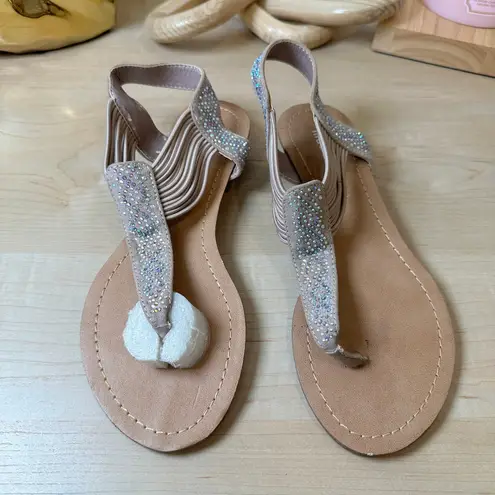 Madden Girl  Beige Silver Rhinestone Roman Sandals, Size 6M