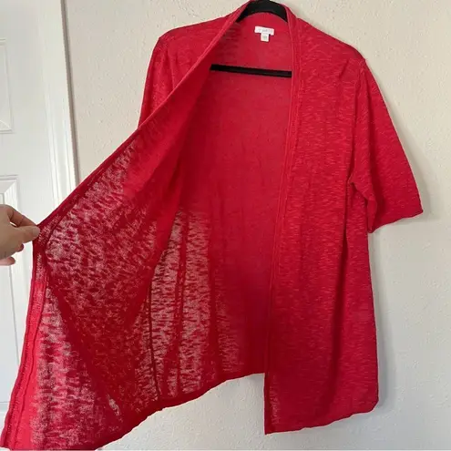 J. Jill Linen Blend Short Sleeve Open Front Lightweight Cardigan Red Size Large
