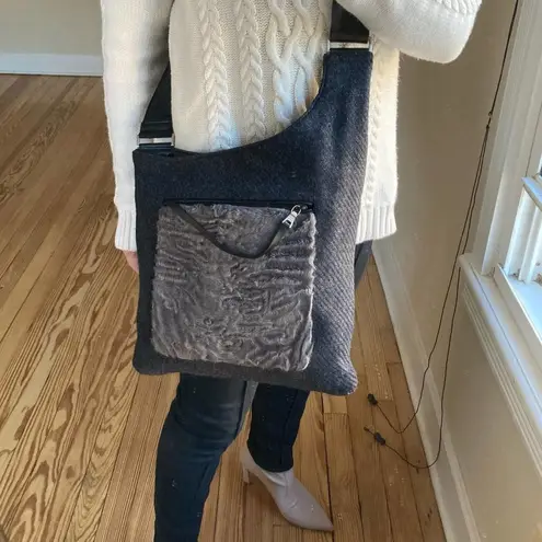 Prada Authentic  Crossbody Grey tweed wool and fur NEW Condition! Herringbone