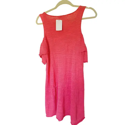 Minnie Rose Cold Shoulder Mini Dress Linen Small Pink