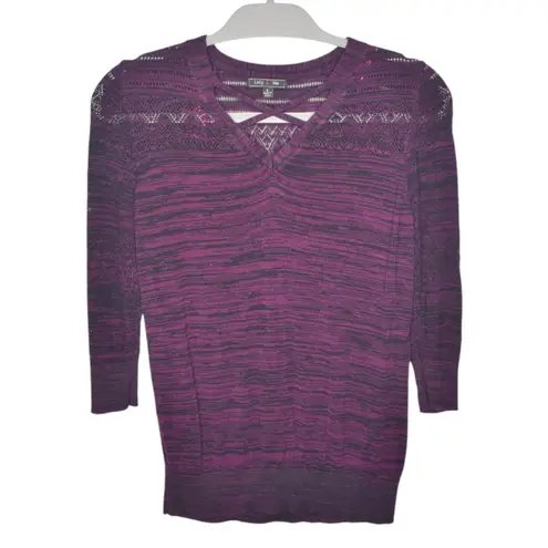 Lety & Me Womens Purple V Neck 3/4 Sleeve Pullover Sweater S Whimsigoth Goth Purple