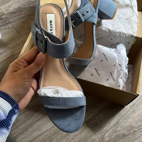 Matt & Nat Denim Strap Sandals Vegan Heeled Sandals in Sky Blue Bock Heel 40/10 Size 9