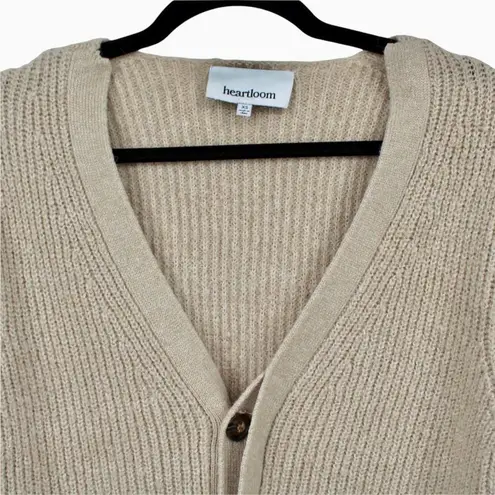 Heartloom Remy Striped Sleeve Cardigan Sweater Beige Hidden Button Placket XS