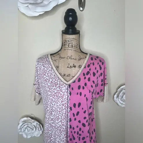 Bibi Split Front Pink and White Leopard Print Women's Top Size Small