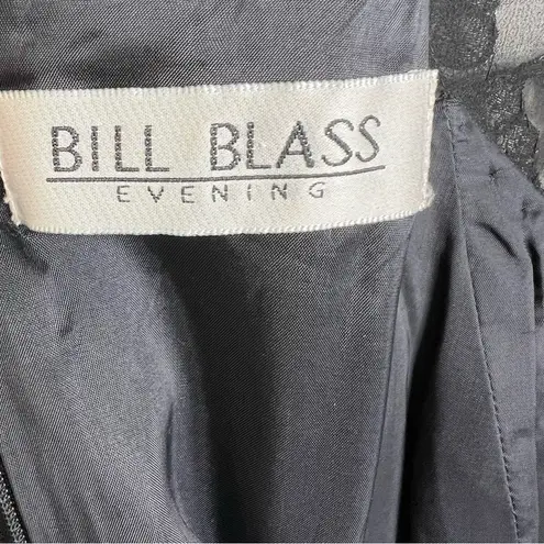 Bill Blass Black Evening Dress Long Sleeves Floral Appliques Size 6