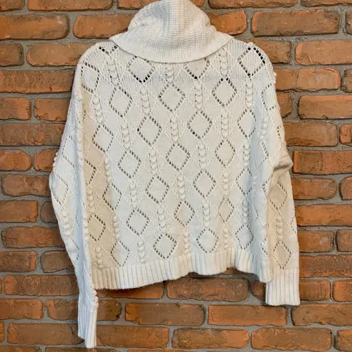 Loft  Women's Bobble Open Knit Long Sleeve Pullover‎ Turtleneck Sweater Ivory - M