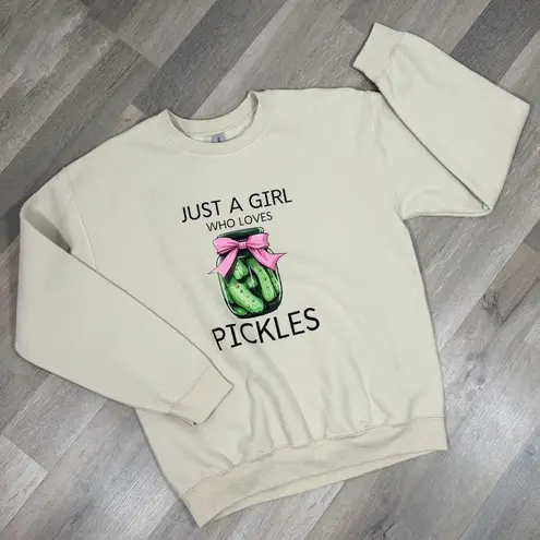 Just A Girl Who Lives Pickle Sweatshirt Tan Medium