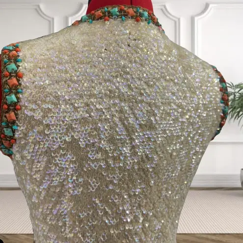 Vintage Valentina 60's Sequined & Beaded Wool Vest Size S Multiple