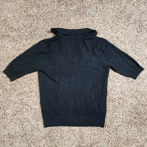 Vila Milano Sweater Womens Large Pullover Collared Black Short Sleeve Sweater