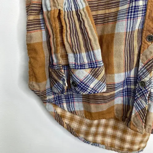 Thread and Supply  Yellow Blue Plaid Button Front Cotton Shirt Women's Size Small S