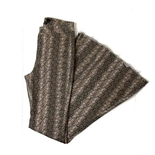 L&B Brown Python Snake Reptile Print Raw Hem Western Flare Jeans