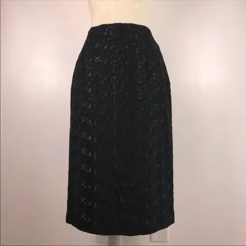 Vintage Wool Embroidered Pencil Skirt Women’s Size 2 Retro Career Classic Black