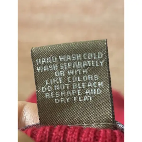 Women’s FWM 100% merino wool red mock neck sweater L fitted ribbed cuffs UK Size L