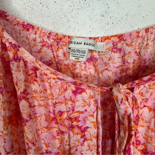 American Eagle  Pink Orange Floral Peplum Ruffle Hem Mini Strap Dress XXL