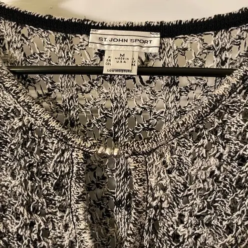 St. John SPORT Keyhole Front 3/4 Sleeve Open Knit Sweater Gray Sz Medium