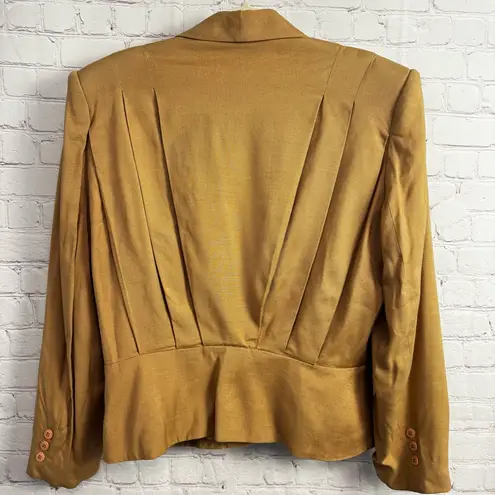 Michelle Stuart vintage y2k ladies structured pleated tan jacket gold size 14