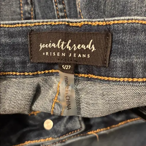 Risen Frannie Palazzo Raw Hem Jeans Size 5/27 Dark Wash Wide Leg Cropped EUC