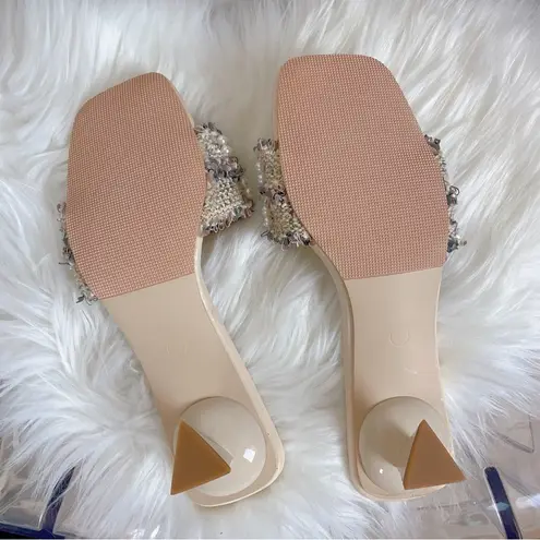 Tweed with Pearl Vintage Triangle Heel Sandal Size 6 - Image 6