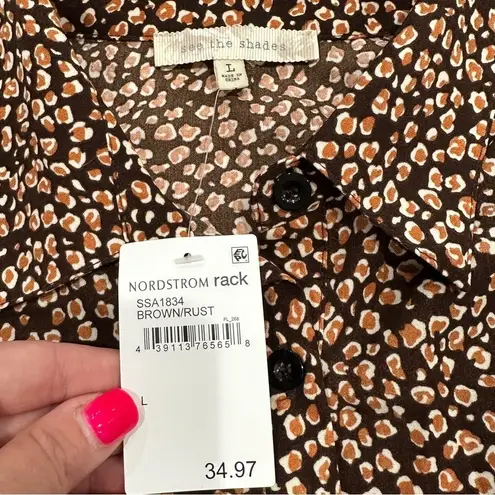 NWT SEE THE SHADES Long Sleeve Animal Print Button Up Dress Brown Size L - Image 3