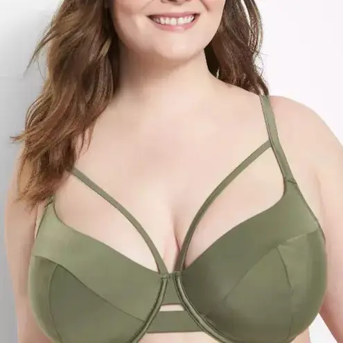 Cacique Swim Olive Underwire Lightly Lined Balconette Bikini Top, Size 42DD