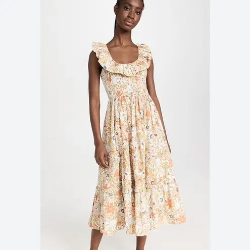 Cleobella Zoe Midi Dress Floral Ruffle Smocked Size XS