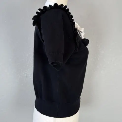 Hell Bunny Womens Colette Sweater Top Size L Black Knit Neck Tie Short Sleeve